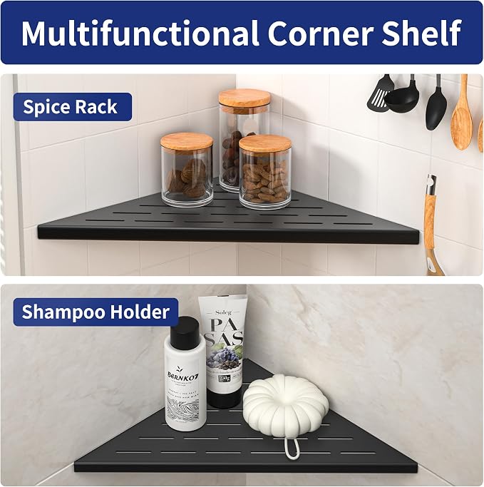 Corner Shower Shelf, 12" Matte Black 304 Stainless Steel Slot Design Recessed Corner Shelves 2 Pack Bathroom Grout in Shelf for Tiled Wall, Large Size - Image 6
