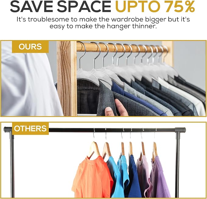 Techzoo Premium Velvet Hangers 50 Pack Ultra Thin Non Slip Adult Felt Space Saving Suit Hanger for Closet Heavy Duty Coat Pants Jackets Dress Hangers 360° Swivel Hook Hold Upto 10 lbs Silver Birch - Image 6