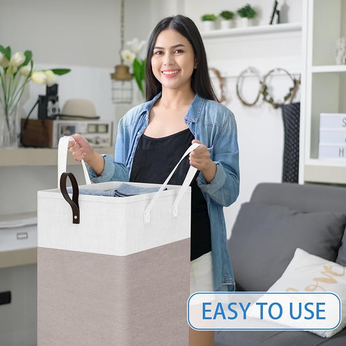 HomeHacks Laundry Basket with Wheels, Rolling Laundry Hamper, Collapsible & Waterproof Clothes Hamper, Narrow Corner Bins with Extended Handles for in the Family & Dorm 90L, Khaki - Image 5