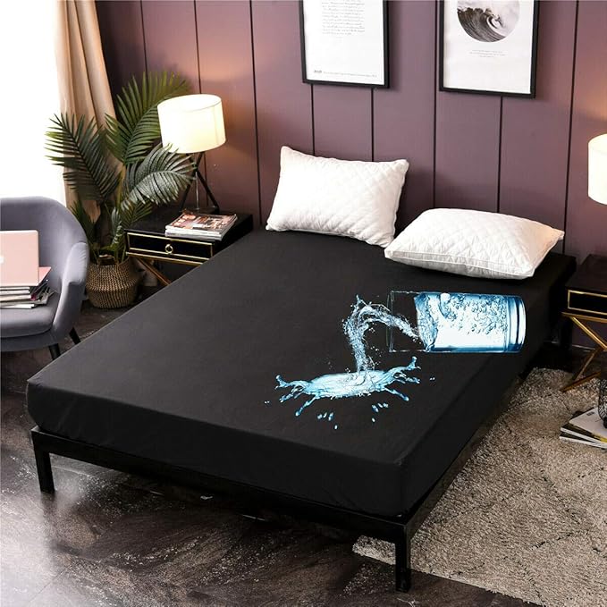 Holawakaka King Waterproof Mattress Encasement Protector Black Fitted Sheet Breathable Bed Mattress Pad Cover, 14" Deep Pocket (Black, King)