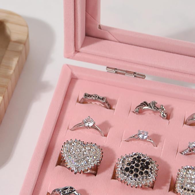 Travel Jewelry Box,Small Jewelry Case,Rings Earrings Cufflinks Organizer for Girls (Pink, Ring Box) - Image 7