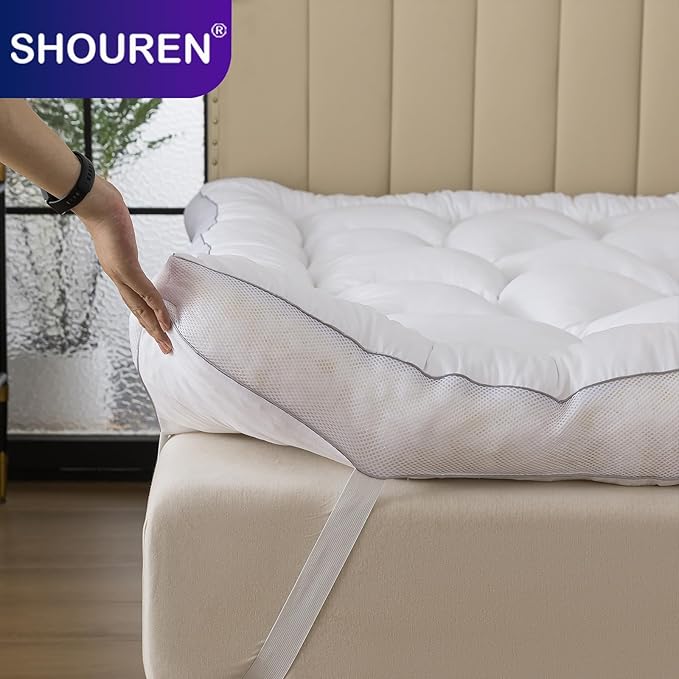 SHOUREN Memory Foam Mattress Topper Queen for Back Pain Relief, 2In Thick Plush Gel Foam Bed Topper 1700 GSM, Smooth & Supportive Pressure Relief, 80" x 60"