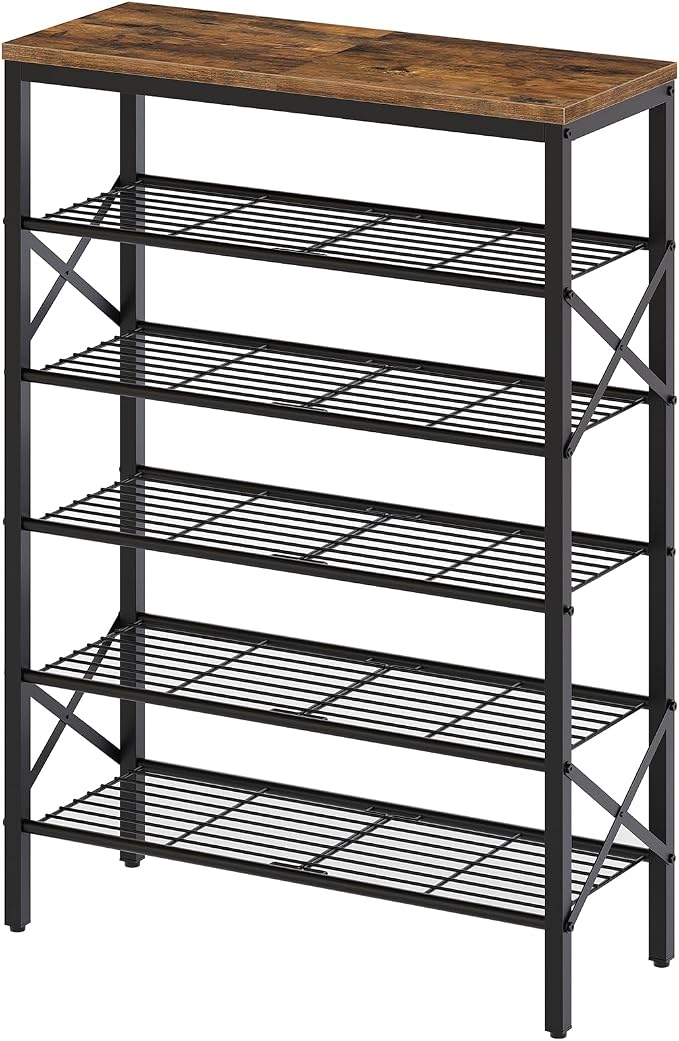 YATINEY 6-Tier Shoe Rack, Shoe Storage Organizer for Closet, Free Standing Shoe Organizer with Metal Mesh Shelves, 24 Pairs of Shoes, Rustic Brown and Black SS06BR by Yatiney