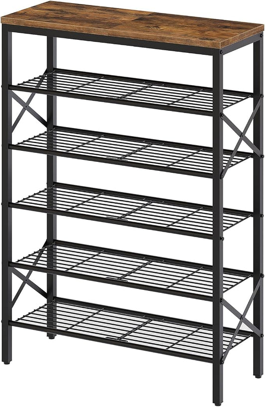 YATINEY 6-Tier Shoe Rack, Shoe Storage Organizer for Closet, Free Standing Shoe Organizer with Metal Mesh Shelves, 24 Pairs of Shoes, Rustic Brown and Black SS06BR by Yatiney