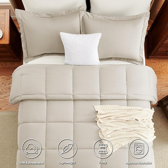CozyLux Twin/Twin XL Comforter Set Beige - 2 Pieces Box Stitched Twin Bed Set for Teen Boys and Girls with All Season, Soft Lightweight Bedding Sets with 1 Down Alternative Comforter and 1 Pillow Sham