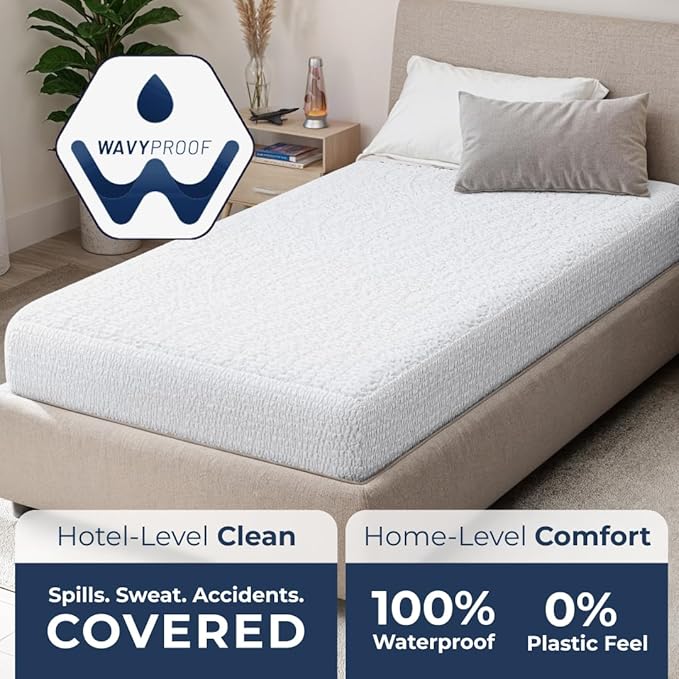 PAULATO BY GA.I.CO Twin Waterproof Mattress Protector – Fitted Sheet Style, Breathable & Noiseless, Deep Pocket Up to 19”, Soft Polyester Mattress Cover (Twin)