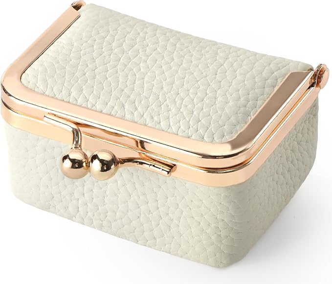 Zivyes Mini Jewelry Box Travel Small Coin Purse Organizer Case Genuine Leather Tiny Size (white 2.9 inches long) by Zivyes