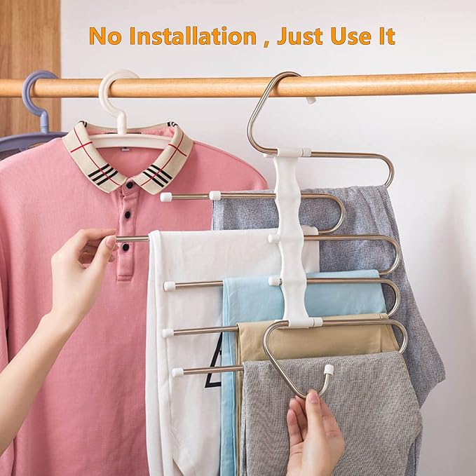 Kalimdor Pants Hangers 2 Pack Space Saving Metal Closet Organizer,Clothes Pants Hangers,Anti-Slip Design,Closet Organizers and Storage for Pants Jeans Skirts Scarf Legging - Image 5