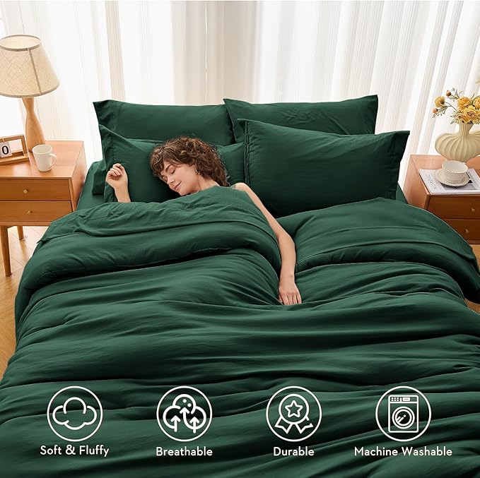 MUXHOMO 7 Pieces Full Comforter Set, Soft Bed in a Bag Full Size, All Season Bedding Set with Comforter, Flat Sheet, Fitted Sheet, Pillowcases & Shams, Dark Emerald Green