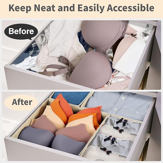 Criusia Drawer Organizer Clothes, 8 Pack Underwear Drawer Organizer, Foldable Cloth Storage Box Closet Organizers and Storage for Clothes, Socks, Scarves, Ties (Beige) - Image 3