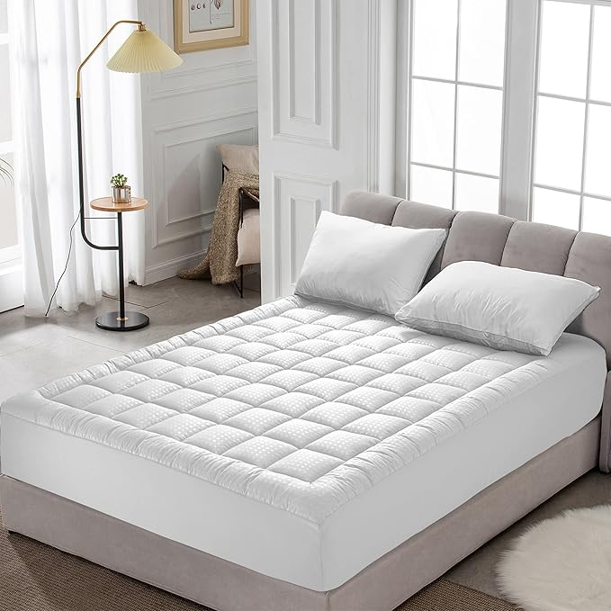 HYLEORY Twin Mattress Pad Quilted Fitted Mattress Protector Cooling Pillow Top Mattress Cover Breathable Fluffy Soft Mattress Topper with 8-21" Deep Pocket