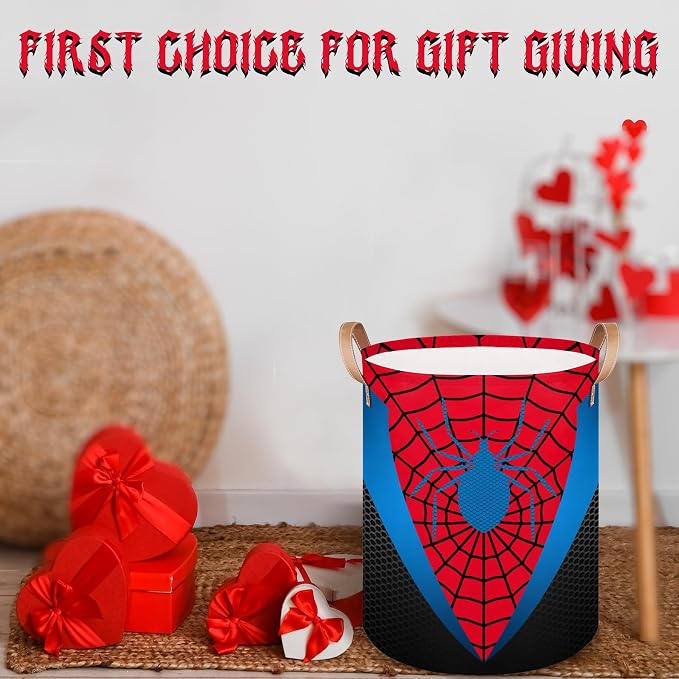 Red Spider Web Large Laundry Hamper Basket, Round Collapsible Storage Organizer Bin for Kids, Boys, Nursery, Closet, Bedroom, Playroom, Toys, Dirty Clothes, 16"W x 20"H - Image 6