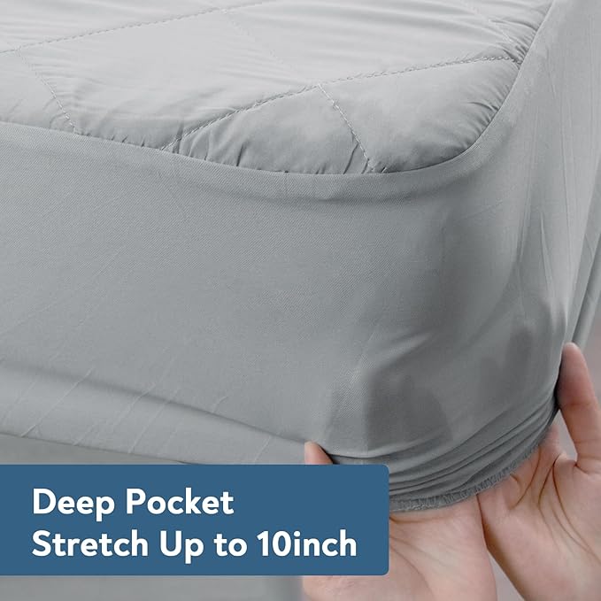 Cot Mattress Pad Waterproof Quilted, Fitted Cot Size Mattress Pads Protector Cover 30" X 75" for Narrow Twin Bunk Bed, Cot Mattress Topper for Camping Sleep, Grey (Cover Only)