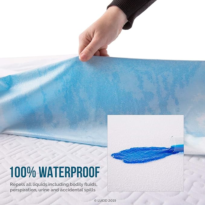LUCID Premium Hypoallergenic 100% Waterproof Mattress Protector - Universal Fit, Cotton Terry Top, Full