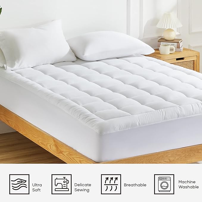 Sonive Full Size Mattress Protector, Mattress Topper up to 21 Inches Deep Pocket, Soft Mattress Pad Microfiber Fitted Mattress Breathable Mattress Cover Machine Washable White