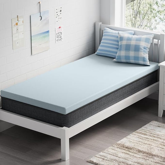 OhGeni 2 Inch Twin XL Memory Foam Mattress Topper Pad with Cover, Soft Bed Cover with Anti-Slip Base, Enhanced with Cooling Gel，Removable & Washable，College Dorm Room Essential