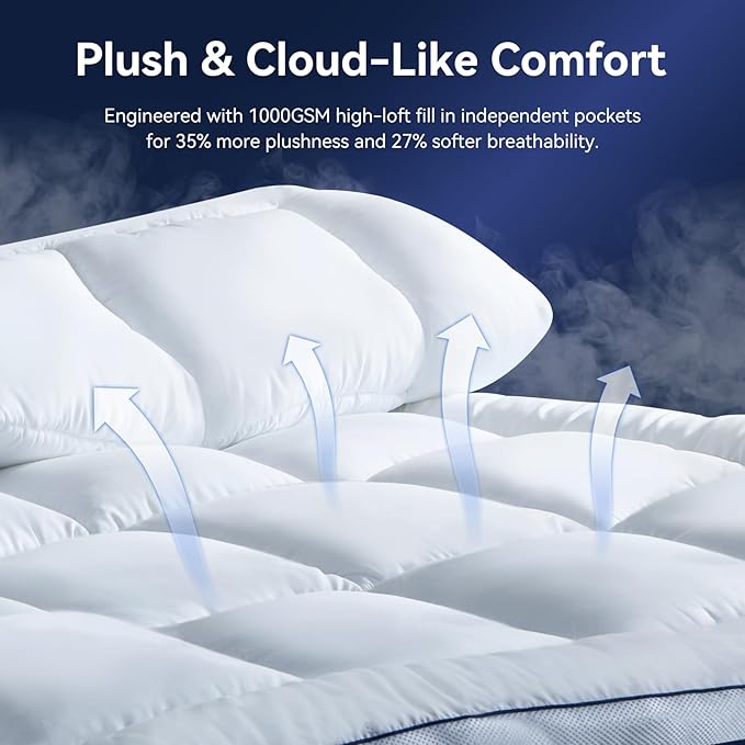 Twin Size Dual Layer 4 Inch Memory Foam Mattress Topper, 2 Inch Fluffy Soft Pillow Top Mattress Pad Cover and 2 Inch Gel Memory Foam for Back Pain Relief, Breathable, Cooling