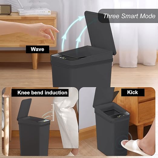 Yatmung Touchless Bathroom Trash Can - 2.5 Gallon Smart Trash Can Sensor Motion - Skinny Trash Bin with Lid - Electric, Narrow, Plastic, Auto Open - Small Slim Automatic Garbage Can (Black) - Image 2