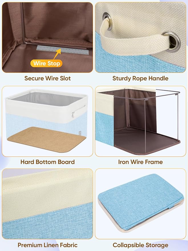 BALEINE 2 Pack Fabric Closet Storage Bins for Shelves, Linen Closet Organizers and Storage, Decorative Baskets for Organizing, Shelf, Clothes, Home, Office (Skyblue, 12"x8"x8") - Image 6