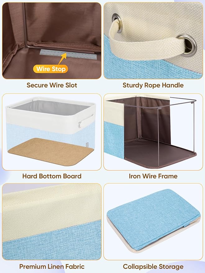BALEINE 3 Pack Fabric Closet Storage Bins for Shelves, Linen Closet Organizers and Storage, Decorative Baskets for Organizing, Shelf, Clothes, Home, Office (Skyblue, 12"x8"x8") - Image 6
