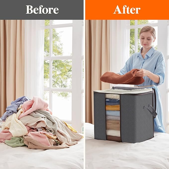 Lifewit 90L Extra Large Blanket Storage Bags, Foldable Comforter Storage with Reinforced Handles, Clothes Storage Containers for King Comforter, Bedding, Pillow, Sheet, Storage Bin with Lids 5 Pack