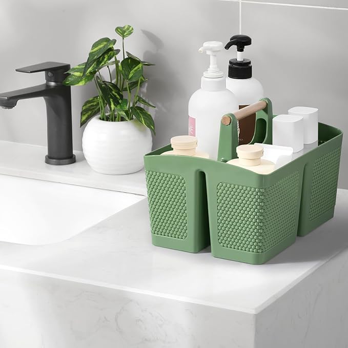 rejomiik Portable Shower Caddy Basket Plastic Cleaning Caddy Organizer Storage Tote with Handle for Bathroom, College, Dorm Room Essentials, Green - Image 2