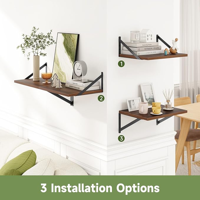 Heimlove 12 Inch Deep Floating Shelves for Wall, 16W x 12D Wide Floating Shelves Heavy Duty Wall Mounted Shelves, Wood Wall Shelves for Living Room Bedroom Bathroom Kitchen- Set of 4 - Image 6