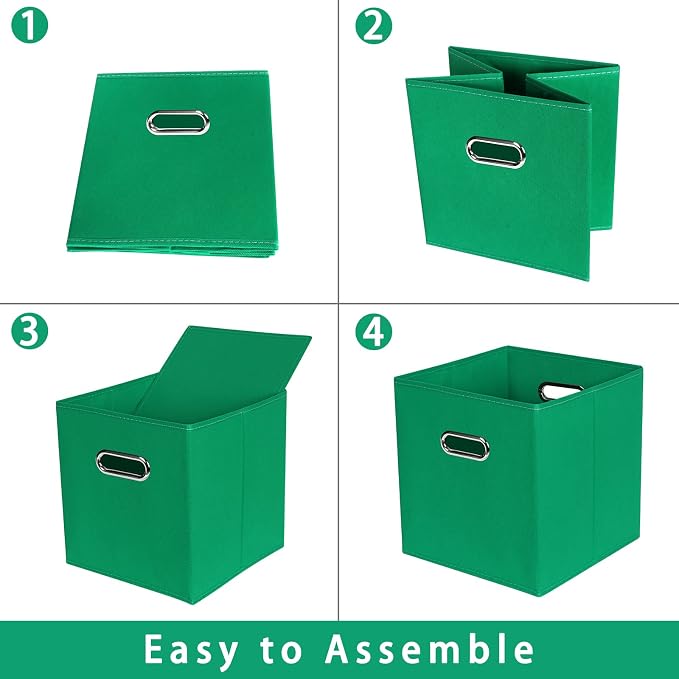 Green Foldable Storage Bins, 11x11x11, Set of 3, (Fabric Cube Organizer with Handle, for Cloth or Accessory Storage) - Image 6
