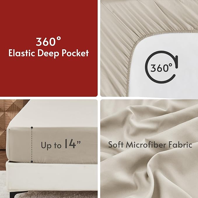 MUXHOMO 7 Pieces Full Comforter Set, Reversible Bed in a Bag Full Size, All Season Bedding Set with Comforter, Flat Sheet, Fitted Sheet, Pillowcases & Shams, Khaki & Linen