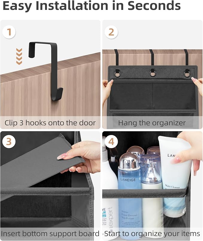 STORAGE MANIAC Over the Door Organizer Large Capacity Hanging Organizer, Clear Deep Pockets Behind Door Closet Organizer and Storage for Nursery, Bathroom, Bedroom, Pantry, 1 Pack Black - Image 4