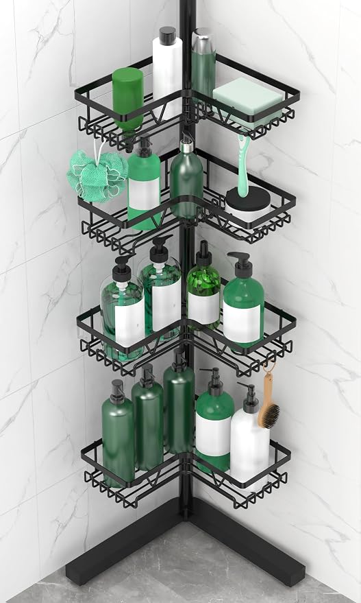 DAOYA Standing Shower Caddy Corner - 4-Tier Floor Shower Caddy Corner Adjustable Bathroom Organizers and Storage with Soap Holder & Razor, Bathroom Free-Standing Organizer for Large Bottles by DAOYA