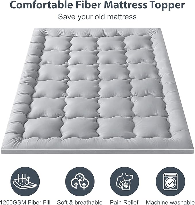 Maxzzz Full Mattress Topper, Extra Thick Mattress Pad Cover for Back Pain, Mattress Protector for 8-21 Inch Mattress, 1200GSM Down Alternative, 54 * 75 Inches.