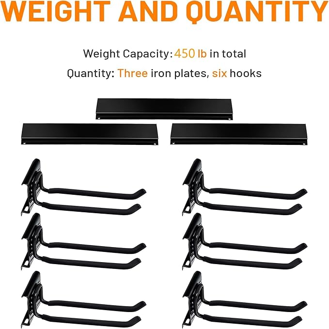Wallmaster Garage Storage Organization Wall Mount, Garden Tool Rack Organizer Heavy Duty Folding Chair Hangers with 6 Adjustable Hooks 48inch Tracks Max Load 450lb - Image 5