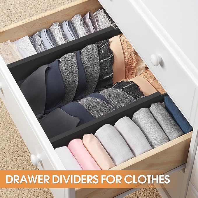Bamboo Drawer Dividers Organizers, Kitchen Drawer Organizer, Adjustable Drawer Divider for Clothes, Kitchen, Dresser, Bedroom, Bathroom and Office, 4-Pack (Black, 12-17 IN) - Image 4