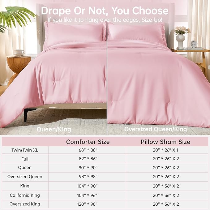 MUXHOMO Pink Queen Comforter Set, All Season Ultra Soft Down Alternative Bedding - 3 Piece Lightweight Bed Set Includes 1 Comforter (90"x90") and 2 Pillow Shams (20"x26")