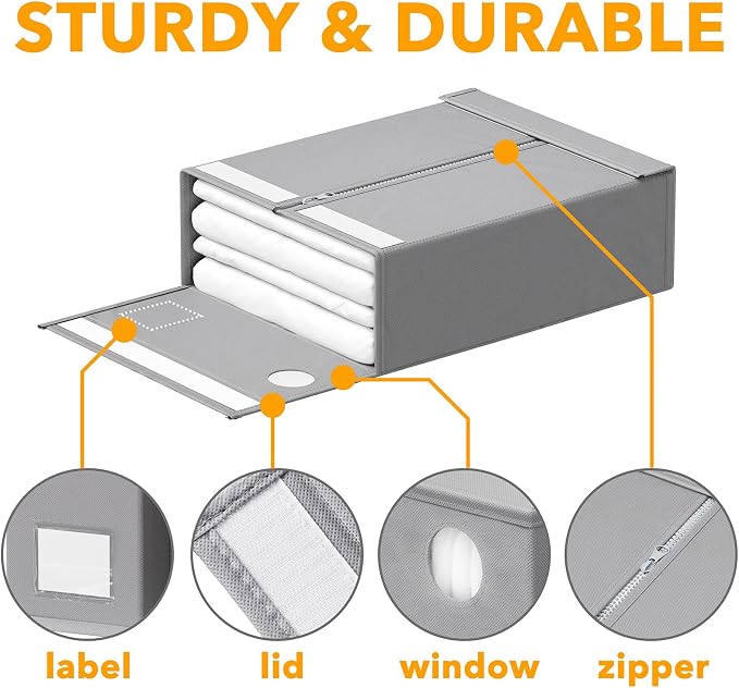 SpaceAid 6 Pack Bed Sheet Organizers and Storage, Foldable Sheet Organizer with Window for Linen Closet, Set Folder Keeper for Queen & King Size Bedding Storage (Gray) - Image 6