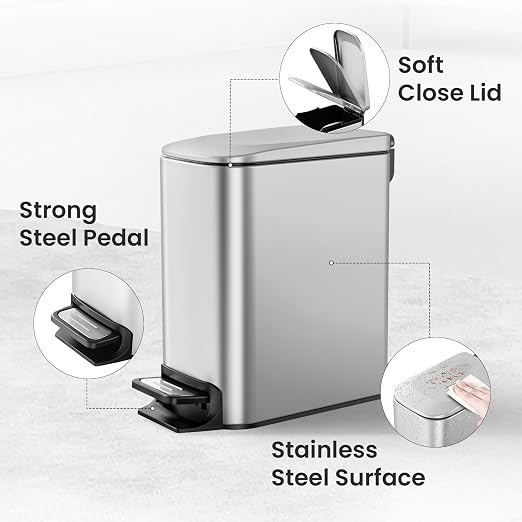 Cesun Small Bathroom Trash Can with Lid Soft Close, Step Pedal, 6 Liter / 1.6 Gallon Stainless Steel Mini Garbage Can for Office, Outdoor Trash Bin with Removable Inner Bucket (Silver) - Image 3