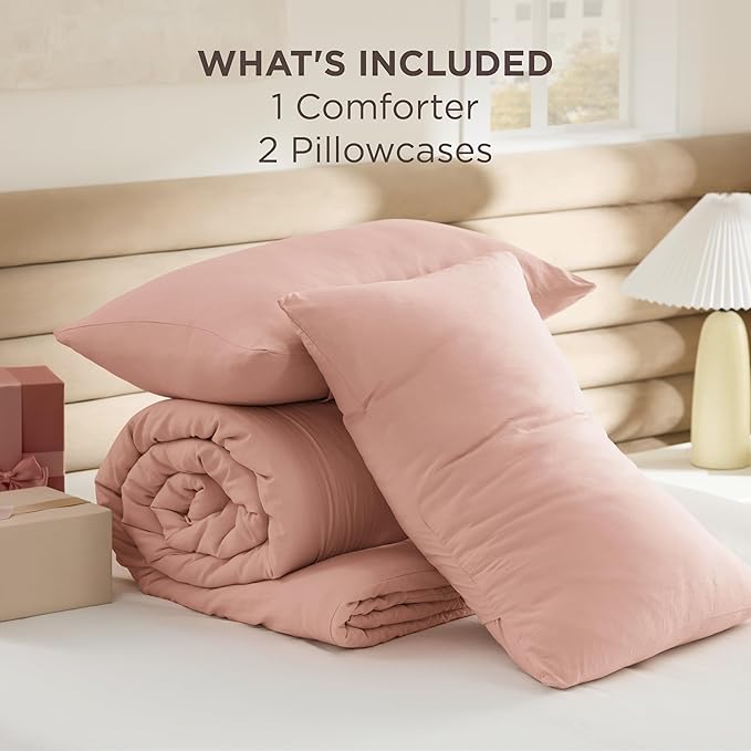 Bedsure King Comforter Set, Blush Pink Soft Prewashed Bedding for All Seasons, 3 Pieces GentleSoft™ Bed Set, 1 Lightweight Comforter (104"x90") and 2 Pillowcases (20"x36")