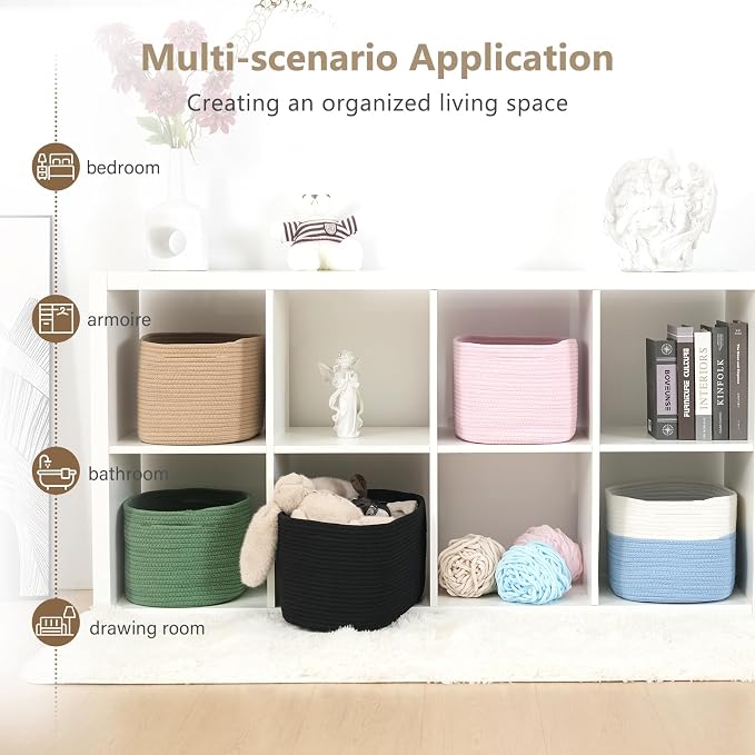 ECDYQXVU Cotton Rope Storage Basket, 15x10x9 Inches, Woven Basket for Shelves, Clothes, Towels, Books, and Laundry, Jute Brown (3 Pack) - Image 6
