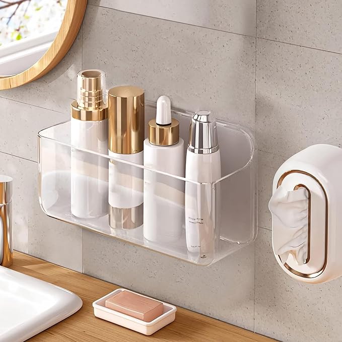 Diesisa Acrylic Wall Mount Organizer - 5.1" D x 10.9" W x 6" H, Large Size Adhesive Wall Self - Shower Caddies Organizer - Bathroom Shelves with Self Adhesive Tape for Bathroom, Kitchen - Large Size by Home