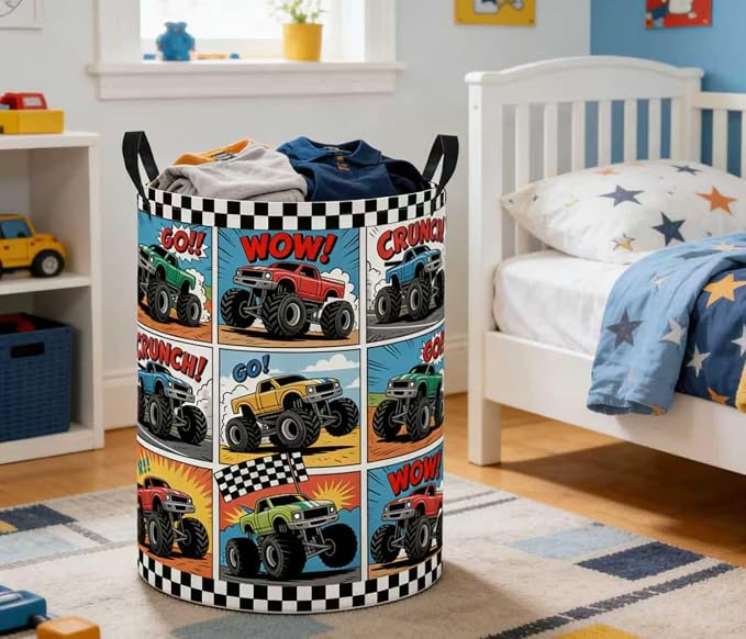 Baby Laundry Basket Baby Nursery Hamper Kids Laundry Basket Toy Storage Bin for Boys Room Decor Gift Baskets for Bedroom Bathroom(Truck) - Image 6
