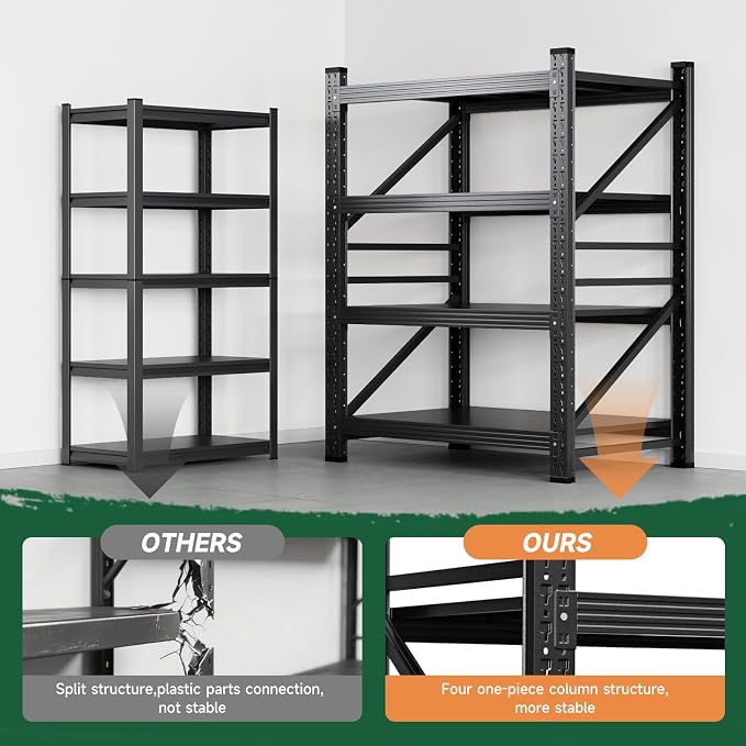 Letaya 2000LBS Storage Shelves Heavy Duty,60" H Garage Shelving Units, 4 Tier Adjustable Utility Rack Shelf,Large Metal Industrial Shelves,for Shop,Warehouse,Basement,Black (40" W x 20" D x 60" H) - Image 4