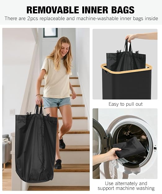 Recycling Bins for Kitchen, 26 Gallon (100L) Recycle Bin with lid, Indoor Oxford Fabric Recycling Trash Can with 2 Pack Removeable and Reusable Inner Bags for Bottle Can Glass Plastic Sticker, Black - Image 3