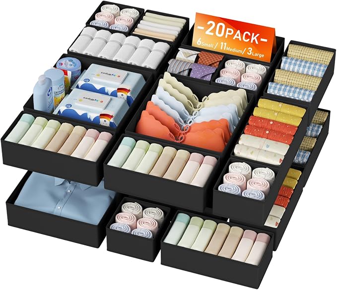 DIMJ Drawer Organizer Clothes Storage - 20 Pack Baby Dresser Organizer for Nursery, Foldable Closet Drawer Organizer Bins for Bedroom Organization, Fabric Storage Dividers for Socks, Underwears, Bras by DiMJ