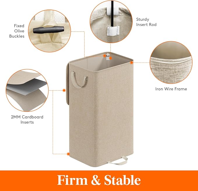 Lifewit Single Laundry Hamper with Lid and Removable Laundry Bags, Large Collapsible 1 Dividers Dirty Clothes Basket with Handles for Bedroom Laundry Room Closet Bathroom College, 100L Beige - Image 3