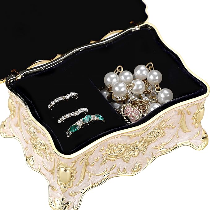 Hipiwe Vintage Jewelry Box, Small Enameled Trinket Box Organizer Rectangular Treasure Chest Box Jewelry Decorative box Keepsake Gift Box Case for Women,3.7x 2.7x 2 inch - Image 5