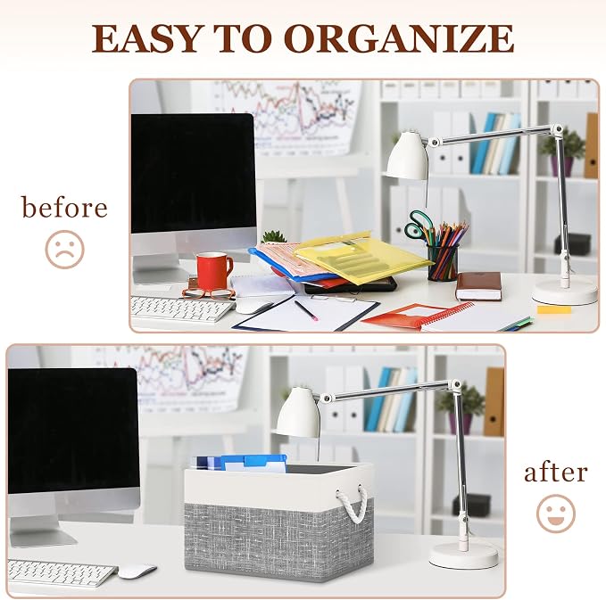 StorageTastic Storage Bin,Collapsible Storage Basket For Organizing,Large Storage Boxes With Rope Handles,Storage Containers,White & Grey,8 Pack - Image 4