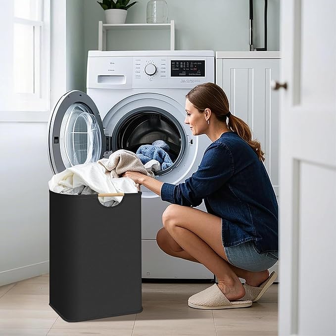 STORAGE MANIAC 3-Pack Large Laundry Hamper, 80L (21.1 Gal) Collapsible Laundry Basket with Bamboo Handles, Freestanding Waterproof Clothes Hamper for Laundry Room, Bedroom, Dorm, Towels, Toys, Black - Image 7