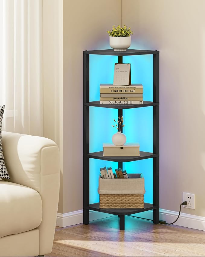 TUTOTAK Corner Shelf, 4-Tier Corner Bookshelf for Small Space, Narrow Display Corner Shelf Stand with Storage Rack, for Living Room, Bedroom, Black BS08BK004L - Image 6