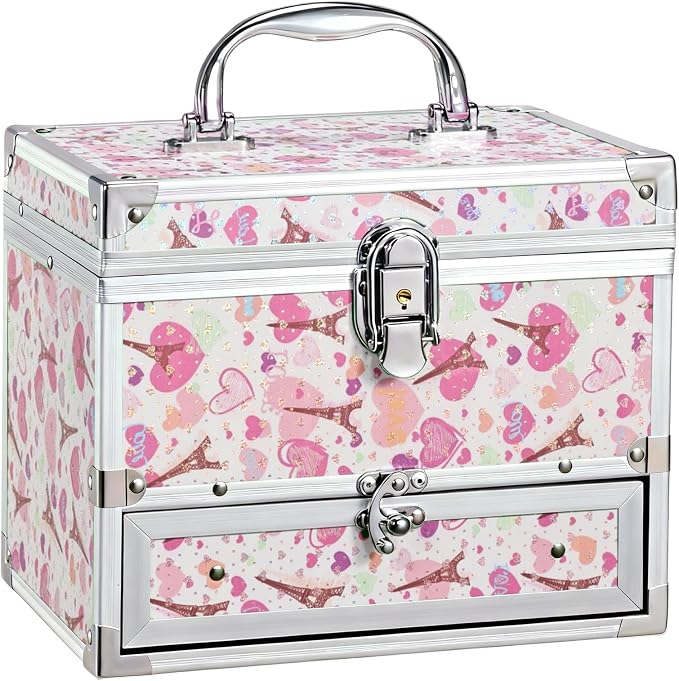Hododou Girls Jewelry Box Organizer with Drawer & Mirror, Shiny Pink Style Lockable Storage Case for Kid or Little Girls Jewelry and Hair Accessories Pink Tower by Hododou